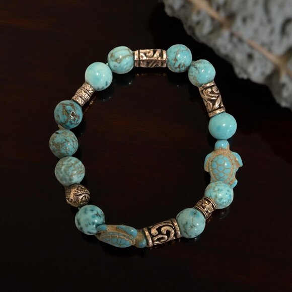Turquoise Turtle beaded bracelet 7 in. - Picture 2 of 3